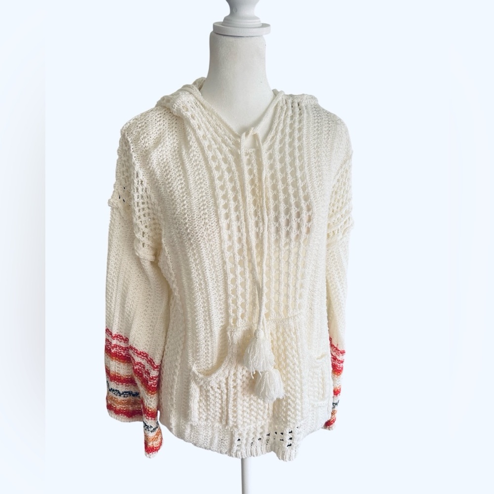 POL Crochet ls pullover Top w/pompoms.Flare Sleeves Sz Large.Bohemian Look. - Picture 4 of 7